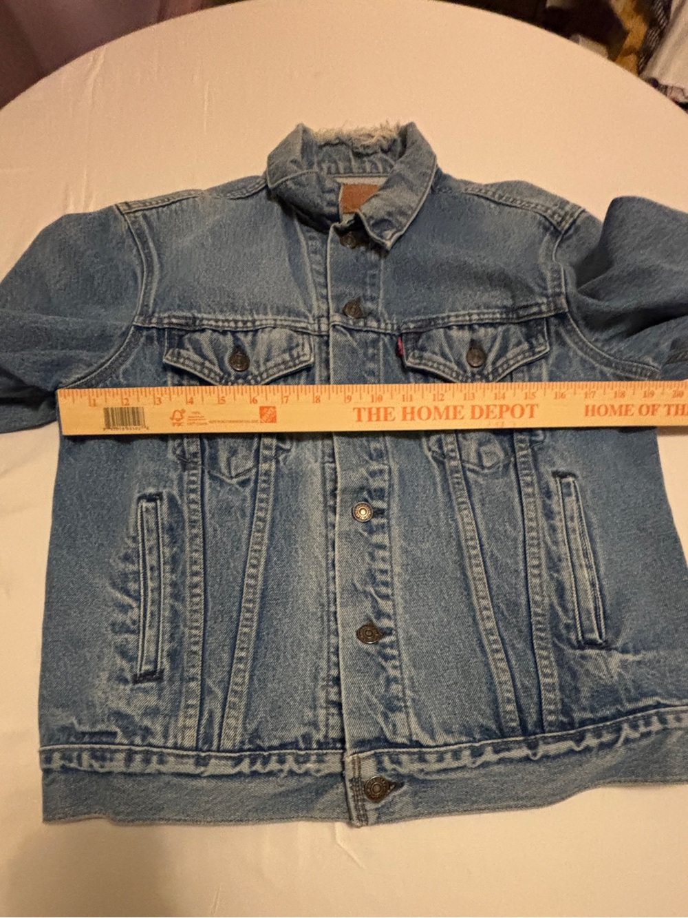 Levi's Denim Cropped Jacket with Pink Painted Stars Size 42 - Picture 15 of 15